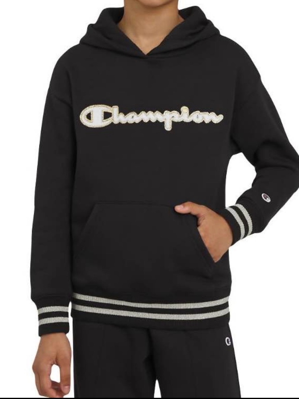 Champion Black Kids Hoodie with Script Logo NWT 14/16